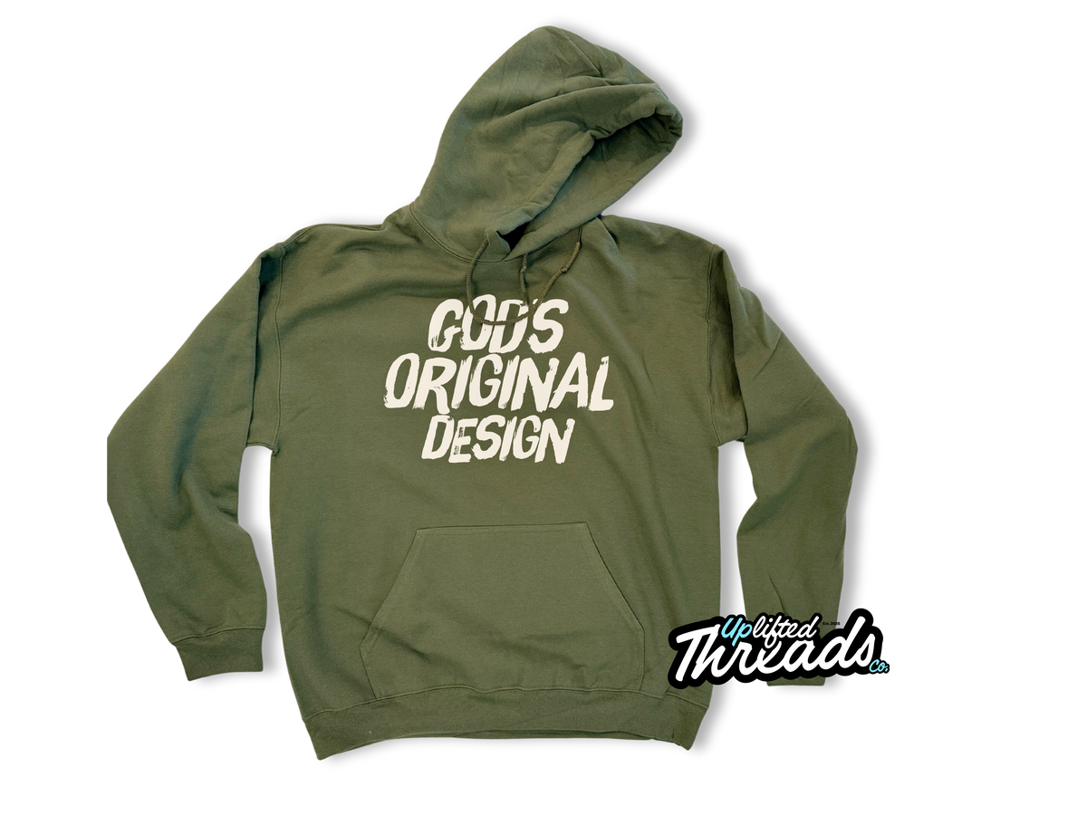 Gods Original Design "Puff" Loose Fit Hoodie (Army Green/White)