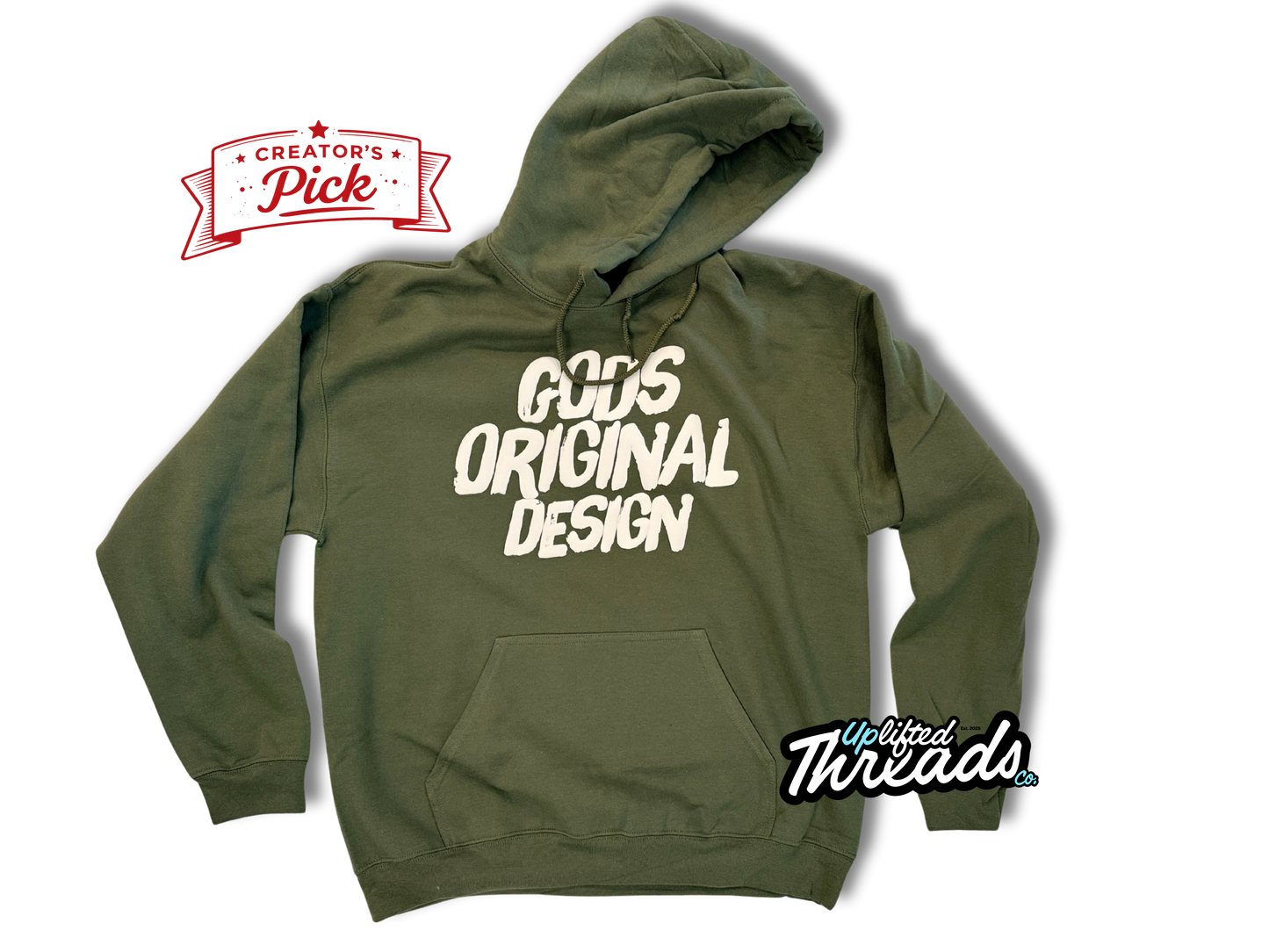 Gods Original Design "Puff" Loose Fit Hoodie (Military Green/White)