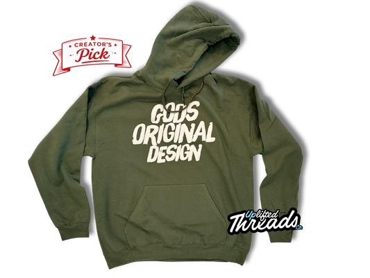 Gods Original Design "Puff" Loose Fit Hoodie (Military Green/White)