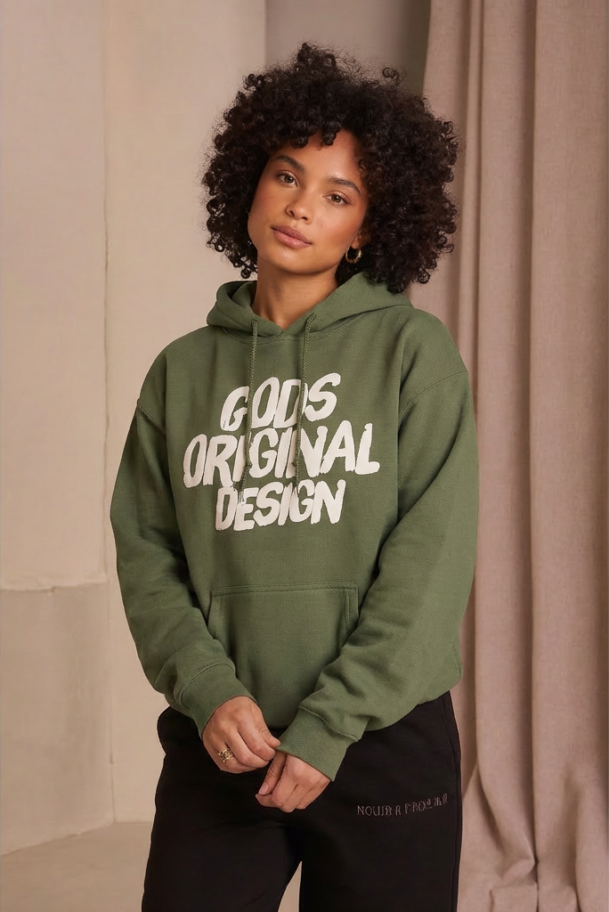 Gods Original Design "Puff" Loose Fit Hoodie (Military Green/White) (Creators Pick)