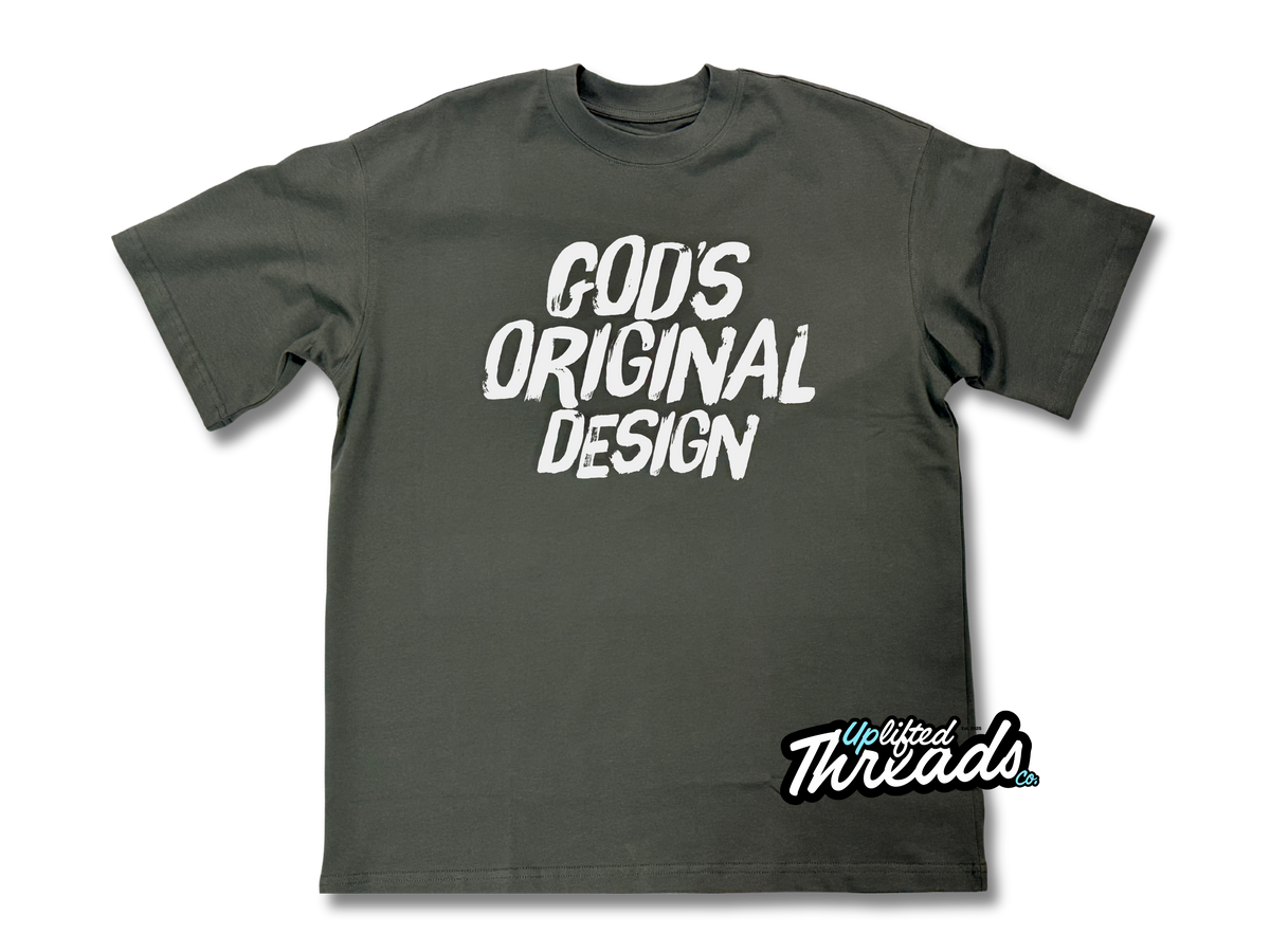 God’s Original Design Heavy Box T-Shirt in Sage with white print