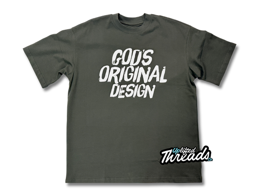 God’s Original Design Heavy Box T-Shirt in Sage with white print